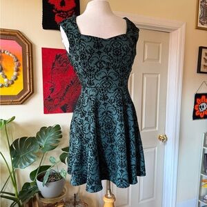 Y2K Goth Black and Green Patterned Mini Dress